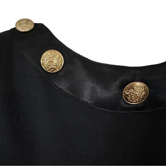 Ivana Vintage Black & Gold Button Detail 3/4 Sleeve Split Hem Blouse Sz Medium - Picture 6 of 10